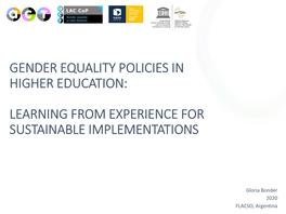 Políticas De Igualdad De Género En La Educación Superior: Aprender De La Experiencia Para Implementaciones Sostenibles