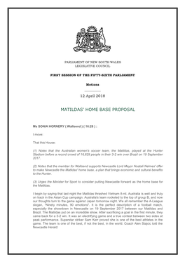 Matildas' Home Base Proposal