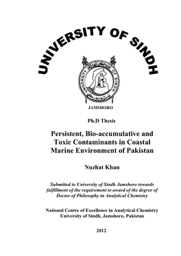 Persistent, Bio-Accumulative and Toxic Contaminants in Coastal Marine Environment of Pakistan