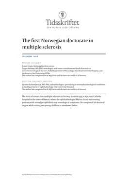 | Tidsskrift for Den Norske Legeforening Figure 1 Marius Haarr’S Doctoral Defence at Gamle Festsal Auditorium in 1952