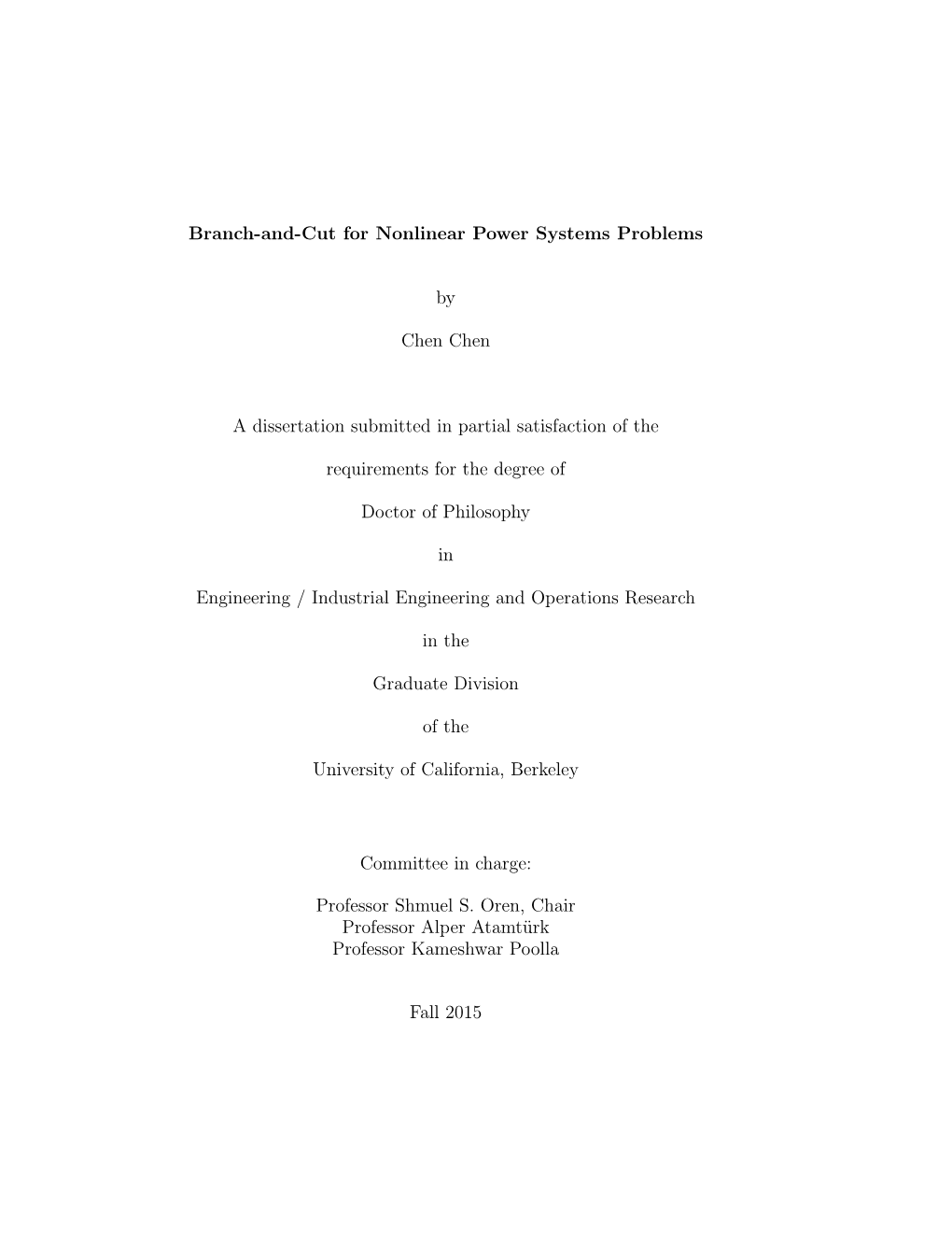 Branch-And-Cut for Nonlinear Power Systems Problems by Chen Chen A