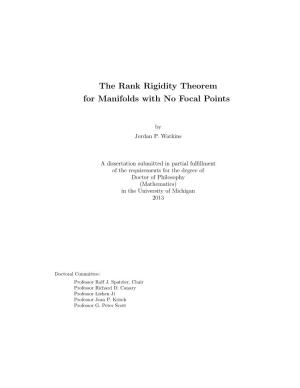 The Rank Rigidity Theorem for Manifolds with No Focal Points