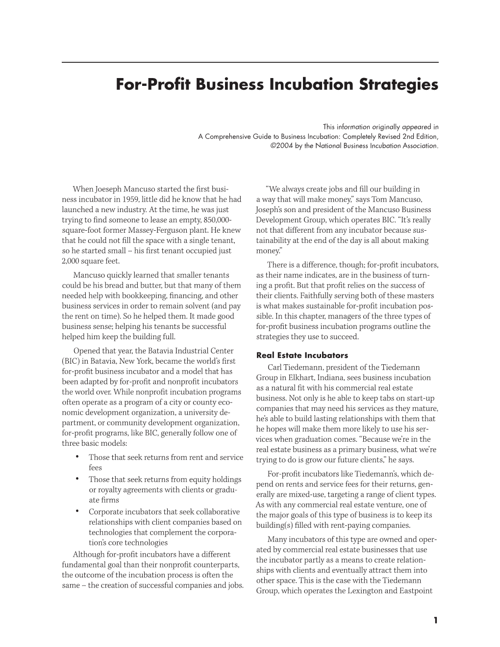 For-Profit Business Incubation Strategies