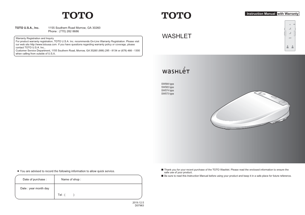 WASHLET Instruction Manual