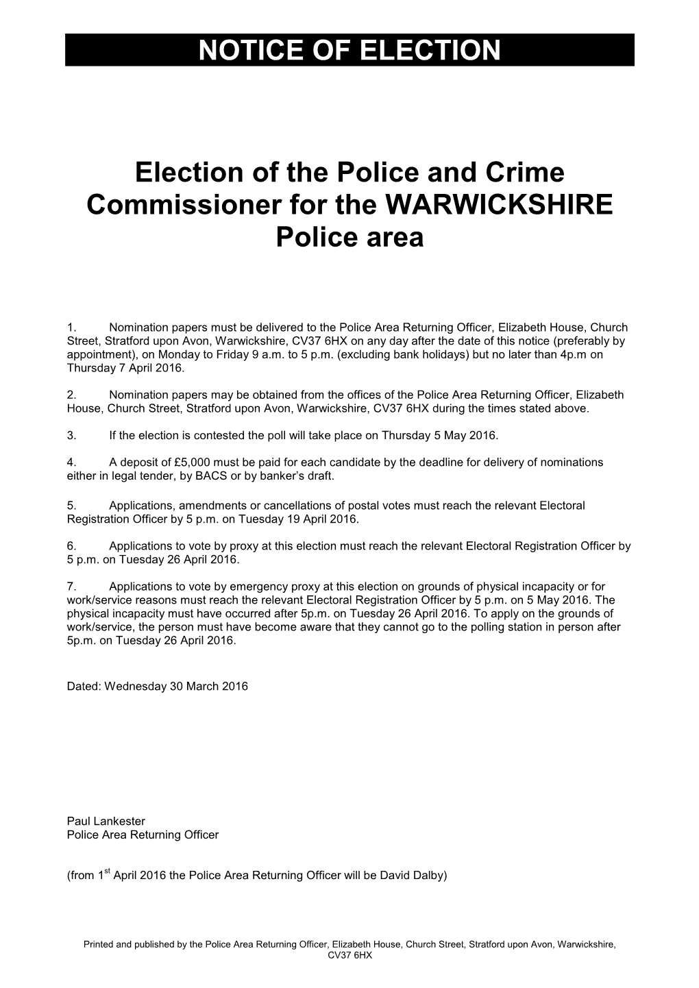 Notice of Election Double Column