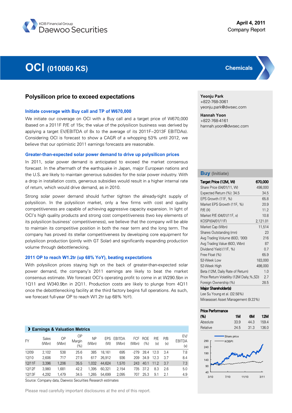 OCI (010060 KS) Chemicals