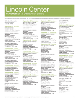 September 2012 Calendar of Events