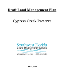 Draft Land Management Plan Cypress Creek Preserve