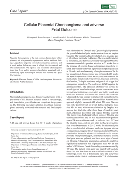 Cellular Placental Chorioangioma and Adverse Fetal Outcome