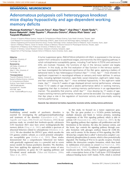 Adenomatous Polyposis Coli Heterozygous Knockout Mice Display Hypoactivity and Age-Dependent Working Memory Deﬁcits