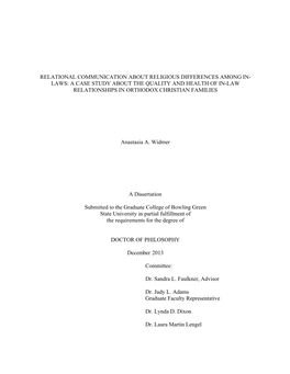Relational Communication About Religious Differences Among In- Laws: a Case Study About the Quality and Health of In-Law Relationships in Orthodox Christian Families