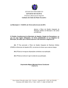 ESTADO DE PERNAMBUCO GOVERNO MUNICIPAL Prefeitura Municipal De Itapetim Gabinete Do Chefe Do Poder Executivo