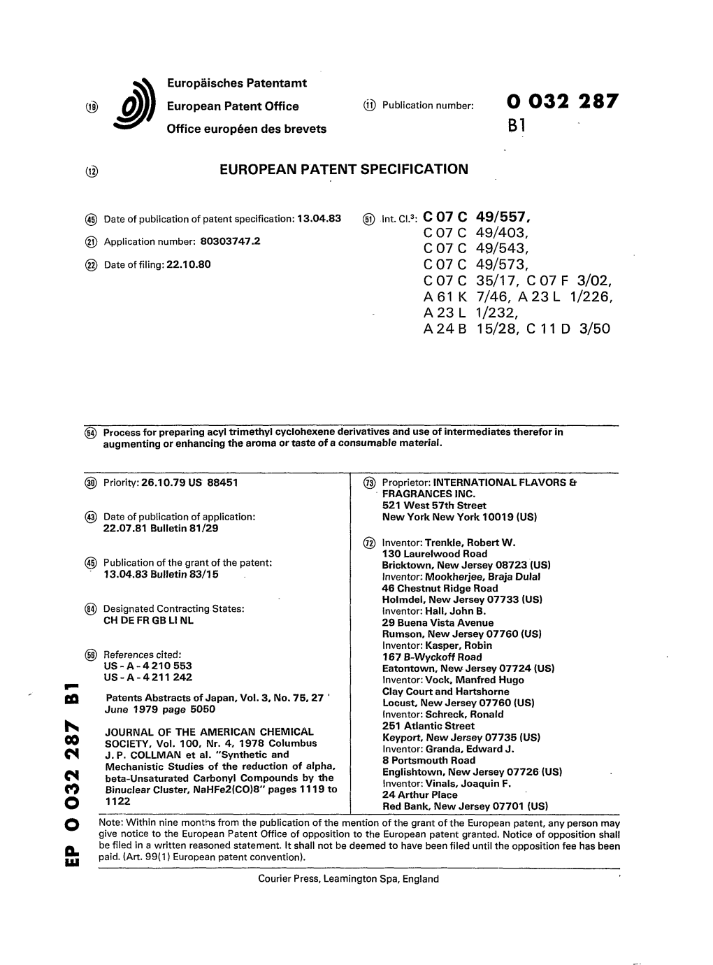 Process for Preparing Acyl Trimethyl Cyclohexene Derivatives and Use of Intermediates Therefor in Augmenting Or Enhancing the Aroma Or Taste of a Consumable Material