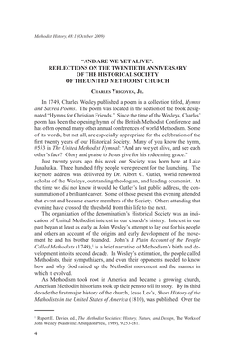 And Are We Yet Alive”: Reflections on the Twentieth Anniversary of the Historical Society of the United Methodist Church