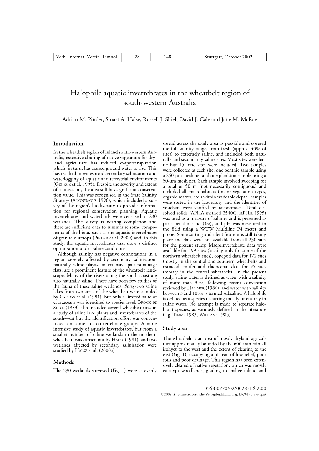 Halophile Aquatic Invertebrates in the Wheatbelt Region of South-Western Australia