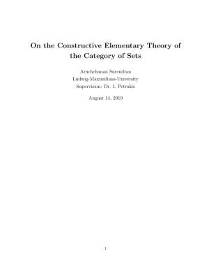 On the Constructive Elementary Theory of the Category of Sets