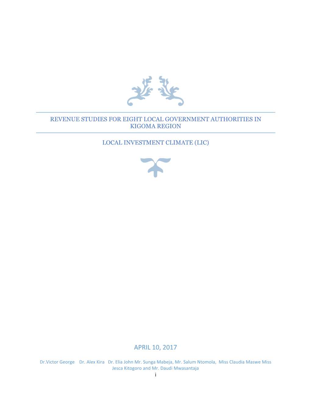 Revenue Studies for 8 Lgas in Kigoma