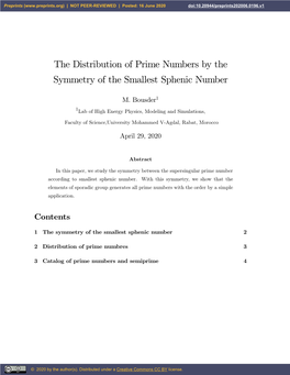 The Distribution of Prime Numbers by the Symmetry of the Smallest Sphenic Number