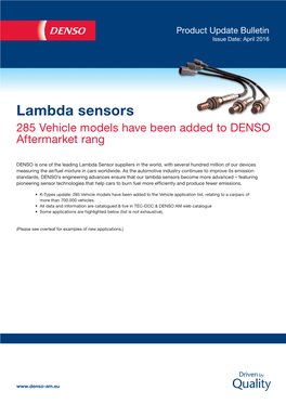 Lambda Sensors 285 Vehicle Models Have Been Added to DENSO Aftermarket Rang