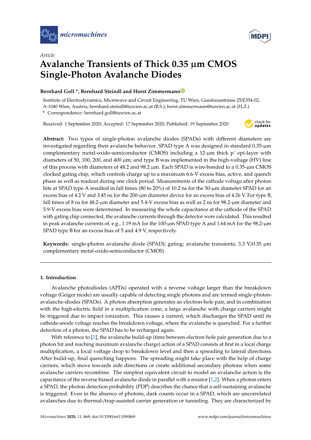 Avalanche Transients of Thick 0.35 Μm CMOS Single-Photon Avalanche Diodes