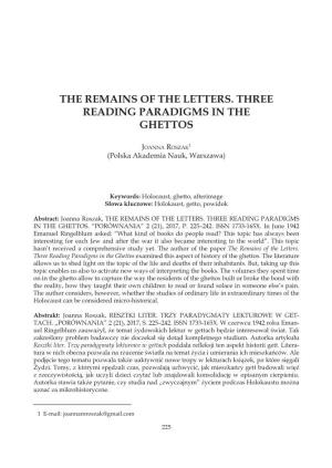 The Remains of the Letters. Three Reading Paradigms in the Ghettos
