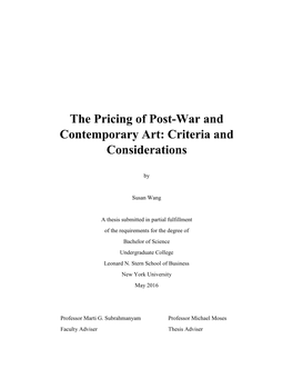 The Pricing of Post-War and Contemporary Art: Criteria and Considerations