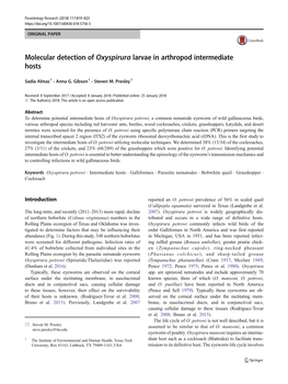 Molecular Detection of Oxyspirura Larvae in Arthropod Intermediate Hosts