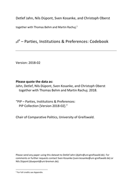PIP – Parties, Institutions & Preferences: PIP Collection [Version 2018-02].”