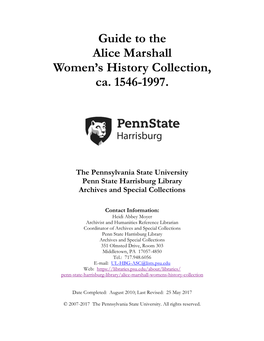 Guide to Alice Marshall Women's History Collection