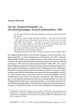 Zur Vernichtungsstrategie: Deutsch-Südwestafrika, 1904*
