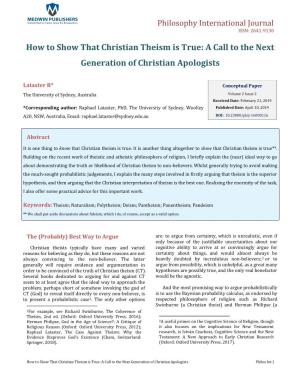 Lataster R. How to Show That Christian Theism Is True: a Call to the Next Copyright© Lataster R