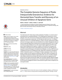 The Complete Genome Sequence of Plodia Interpunctella Granulovirus: Evidence for Horizontal Gene Transfer and Discovery of an Unusual Inhibitor-Of-Apoptosis Gene