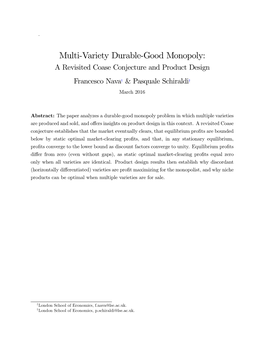 Multi-Variety Durable-Good Monopoly: a Revisited Coase Conjecture and Product Design