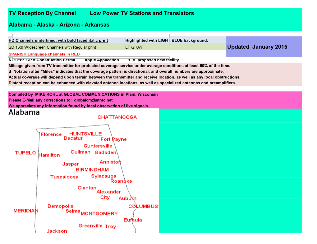 Arkansas TV Reception by Channel