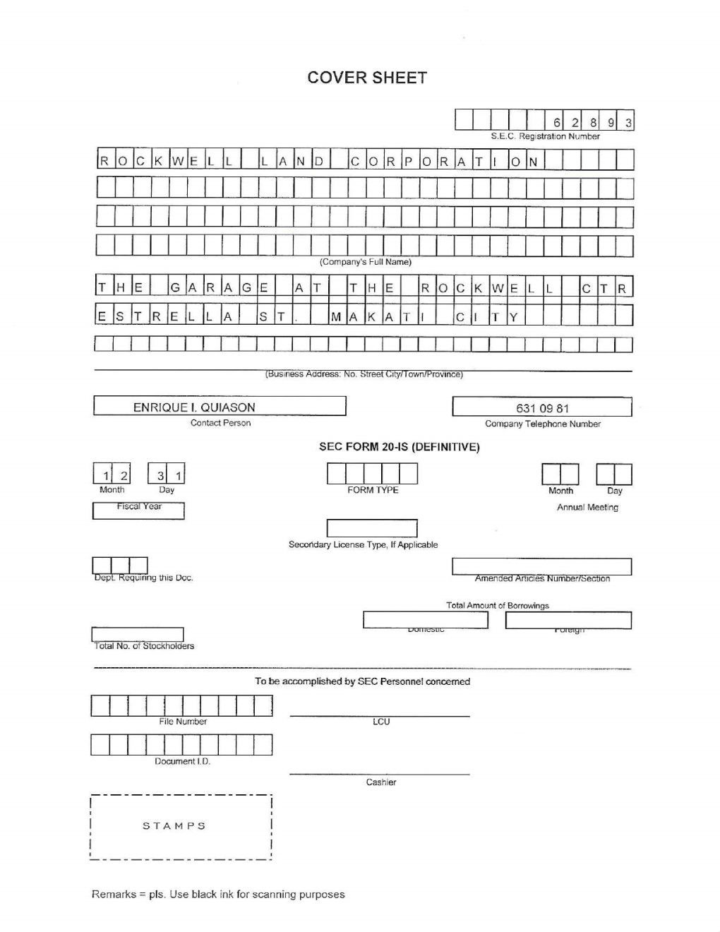 SEC 20-IS ROCK FY 2016 Definitive Information