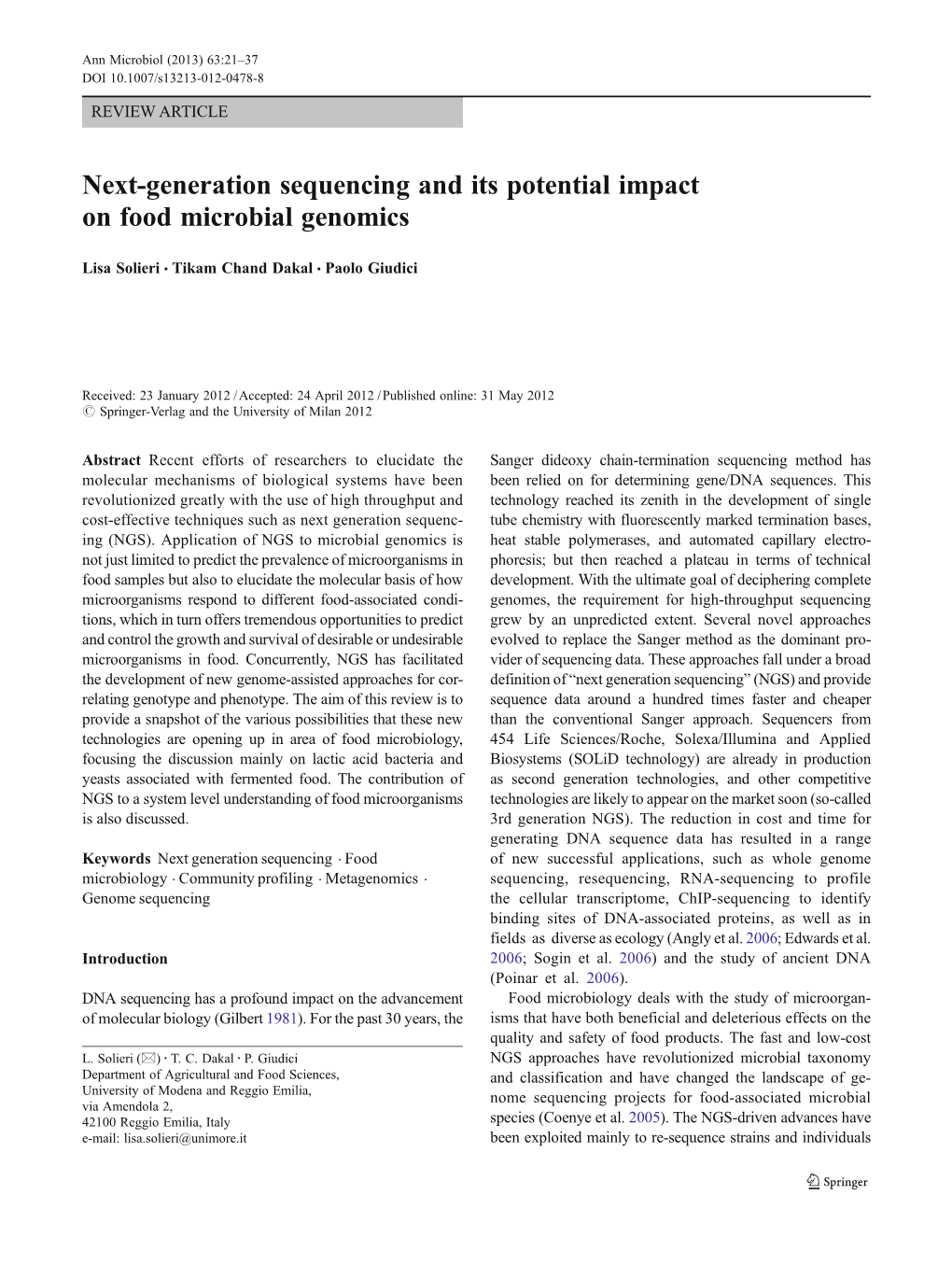 Next-Generation Sequencing and Its Potential Impact on Food Microbial Genomics