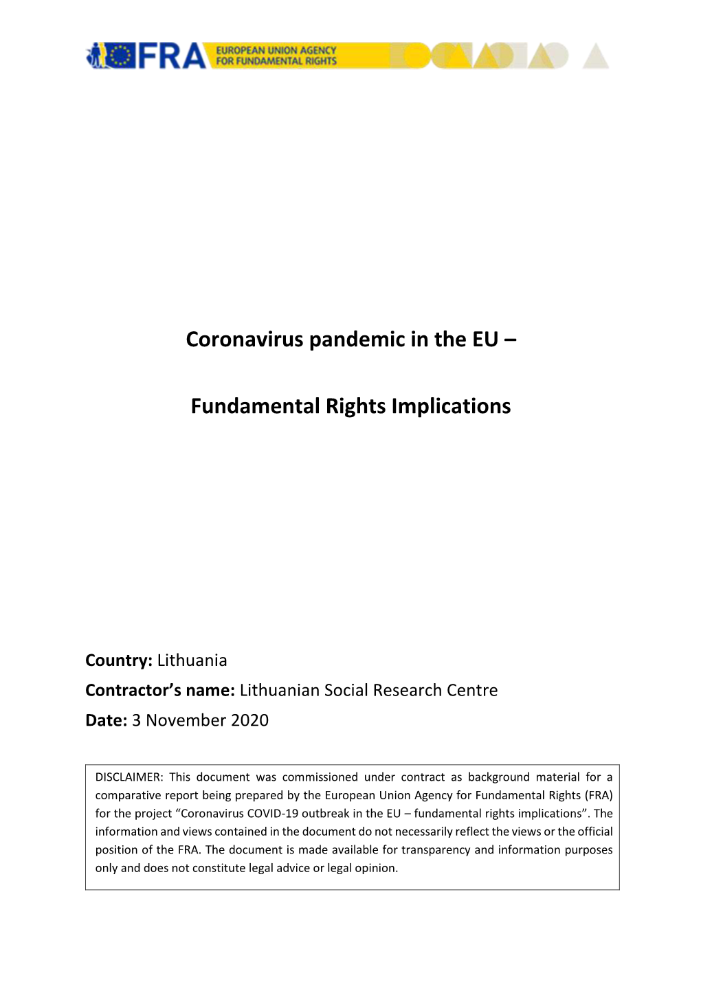 Coronavirus Pandemic in the EU – Fundamental Rights Implications