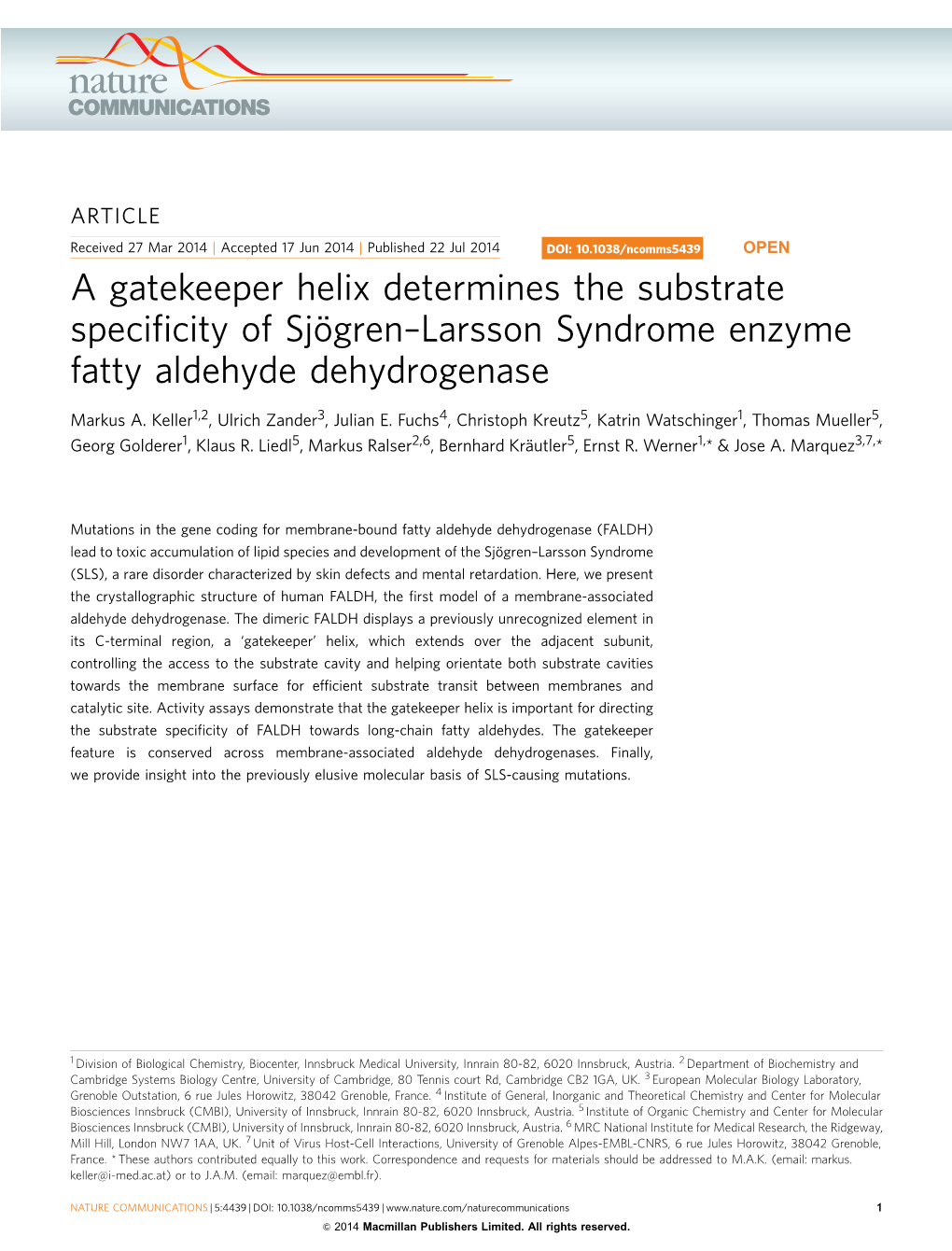 A Gatekeeper Helix Determines the Substrate Specificity of Sjцgren