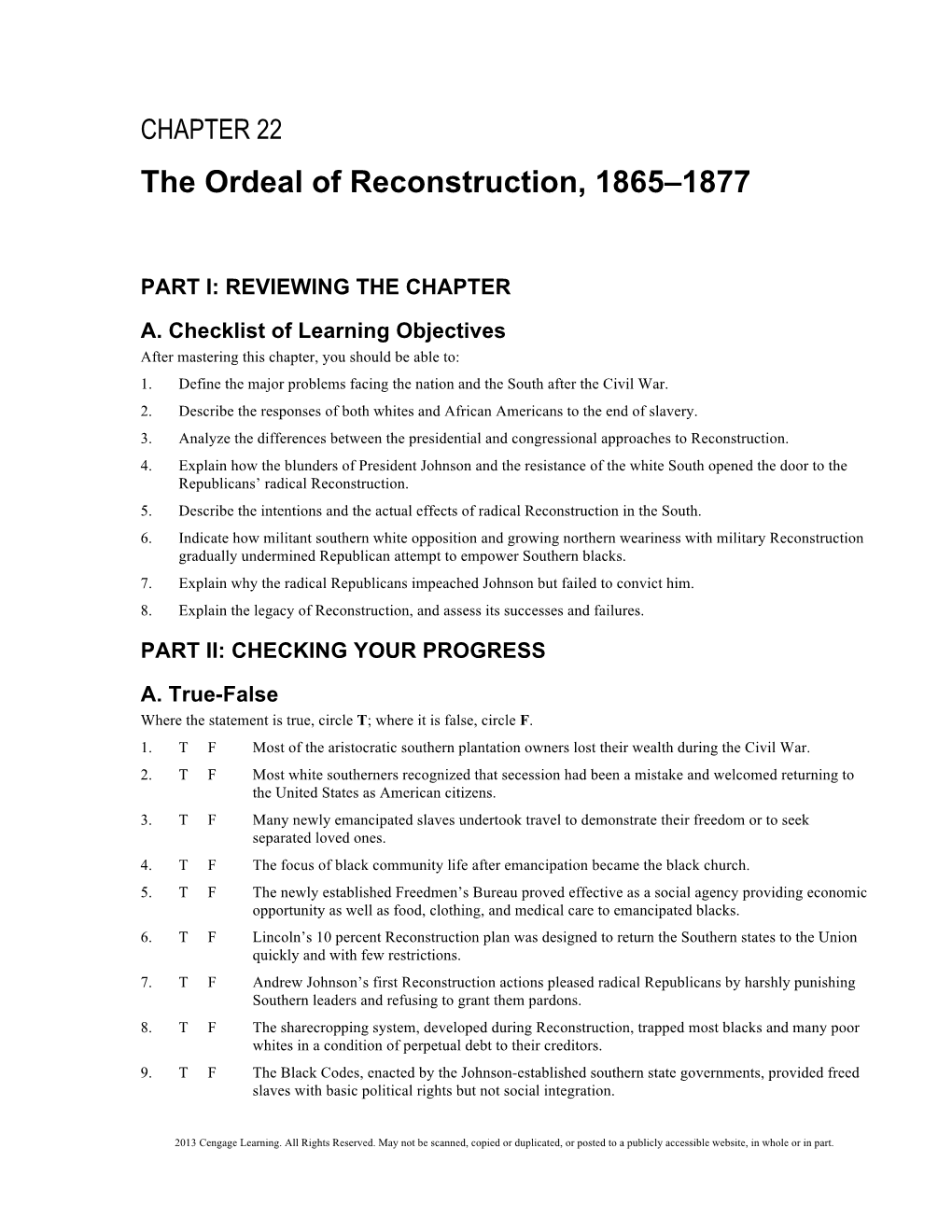 CHAPTER 22 the Ordeal of Reconstruction, 1865–1877
