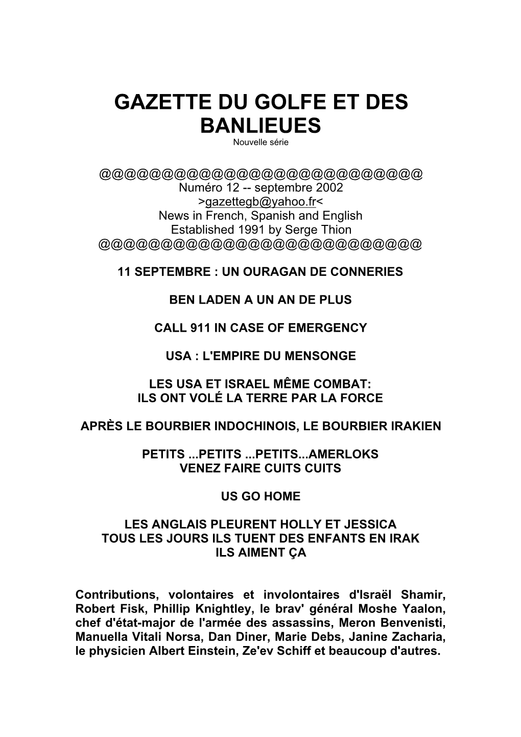 GAZETTE DU GOLFE ET DES BANLIEUES Nouvelle Série