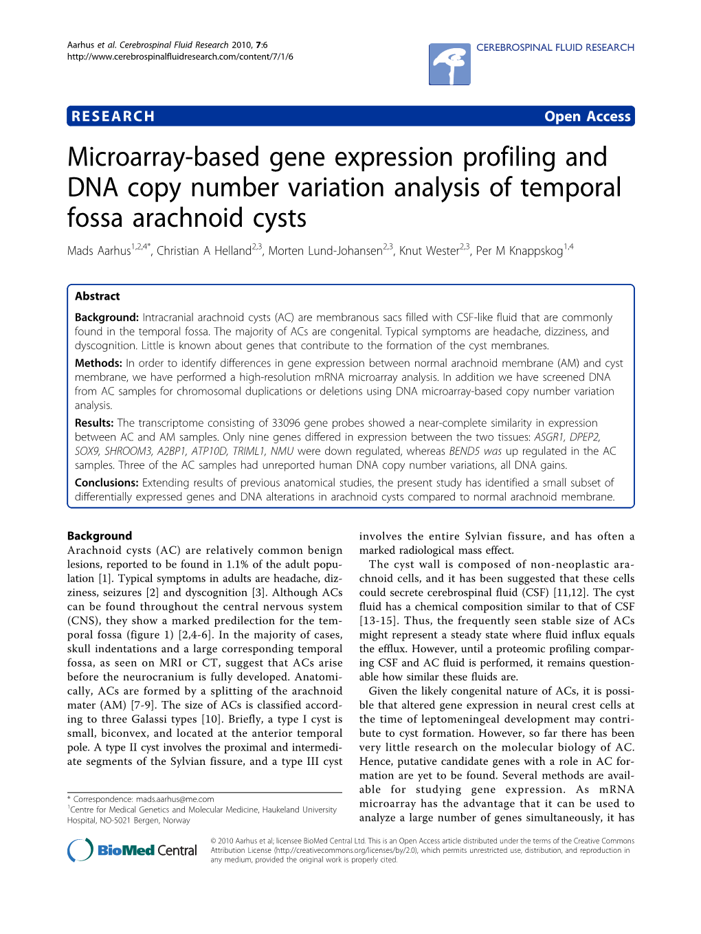 Microarray-Based Gene Expression Profiling and DNA Copy Number