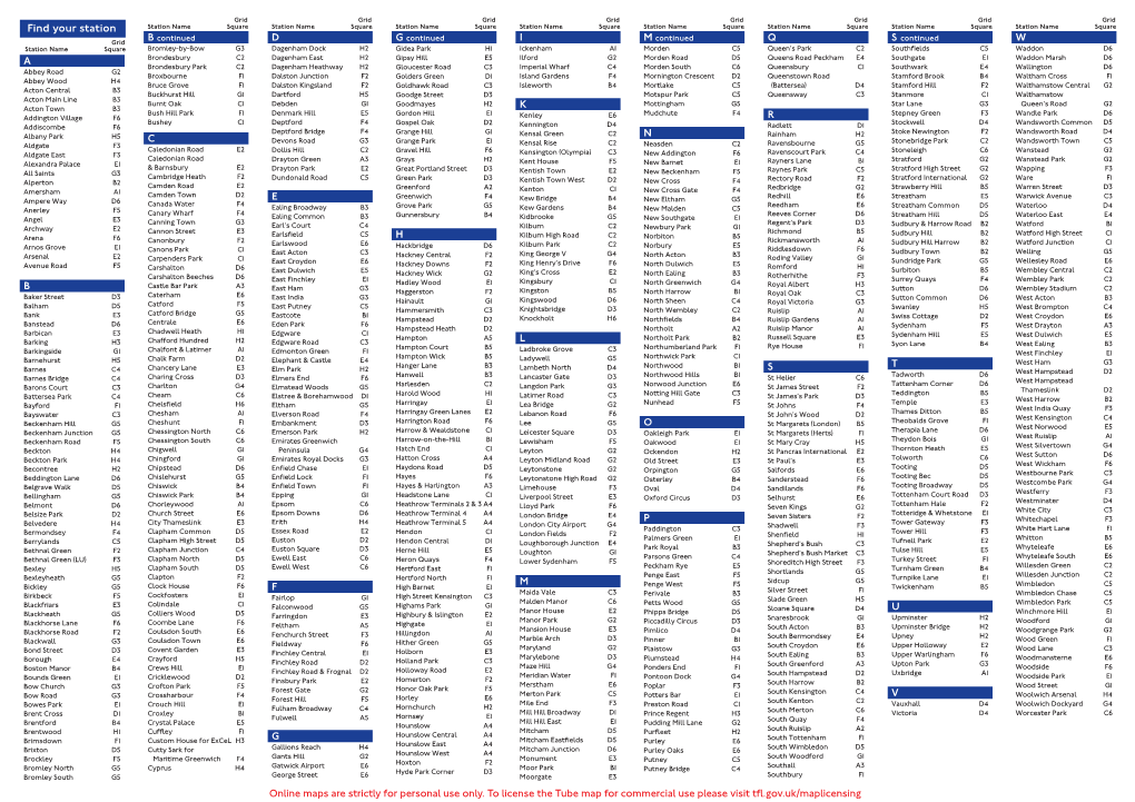 Index of Stations for the Gold and Silver Status Pass