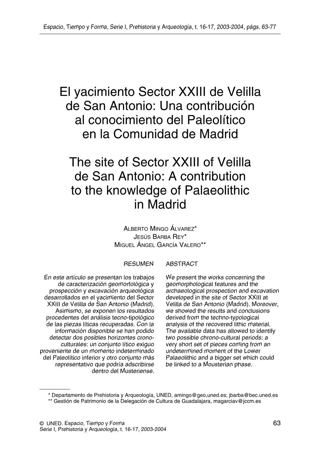 El Yacimiento Sector XXIII De Velilla De San Antonio: Una Contribución Al Conocimiento Del Paleolítico En La Comunidad De Madrid