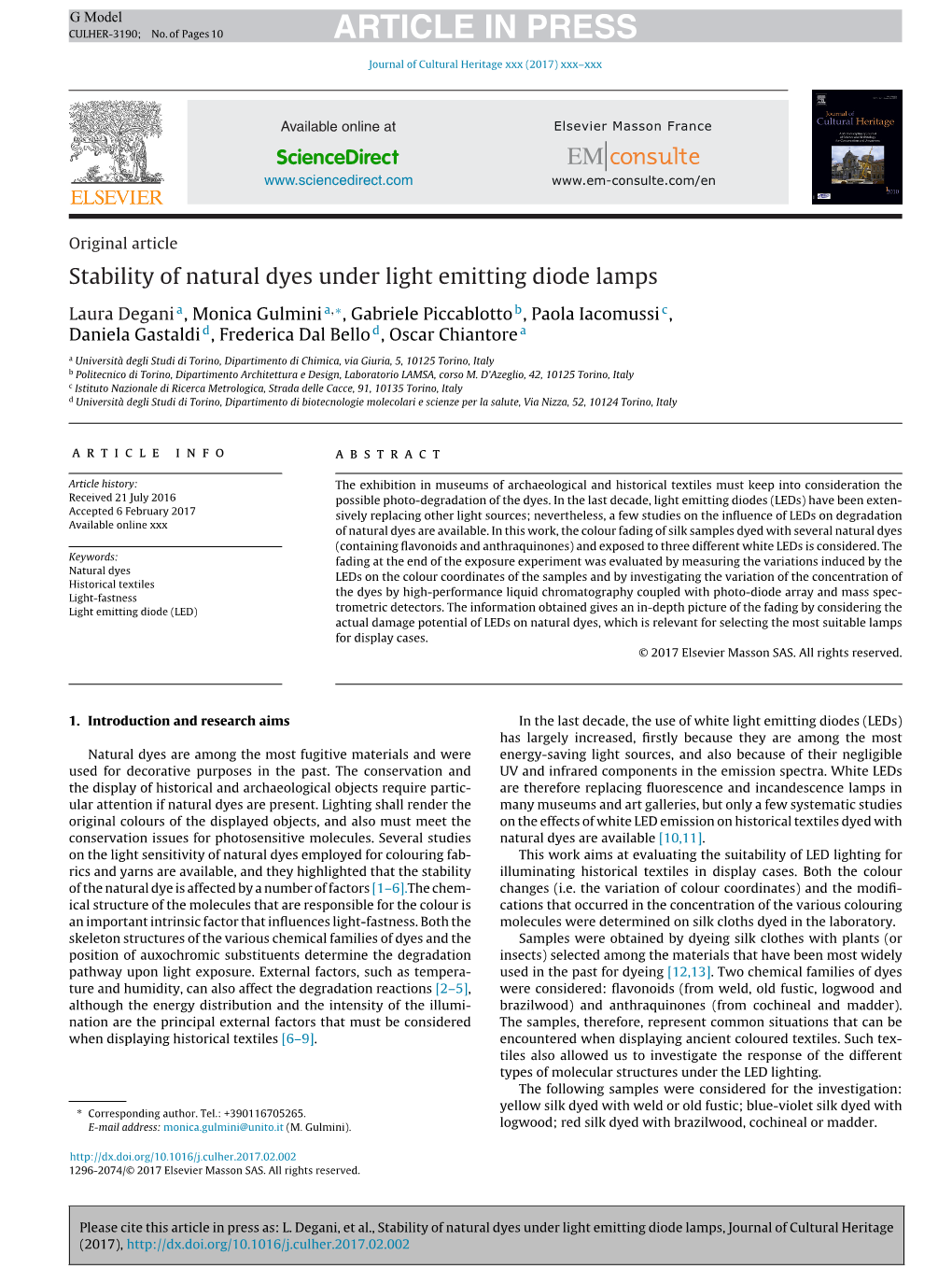 Stability of Natural Dyes Under Light Emitting Diode Lamps