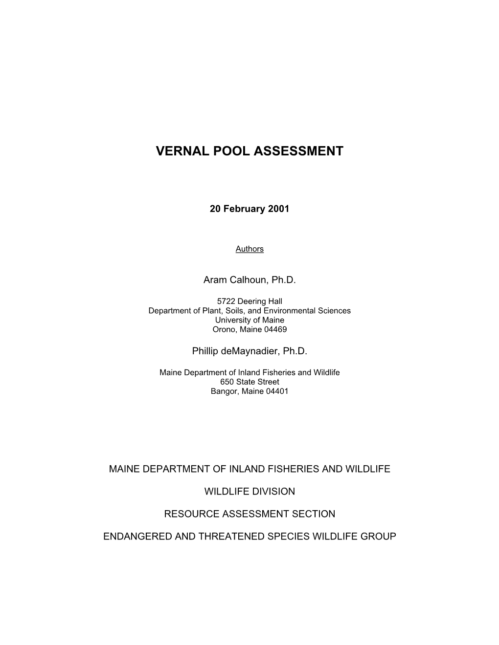 Vernal Pool Assessment