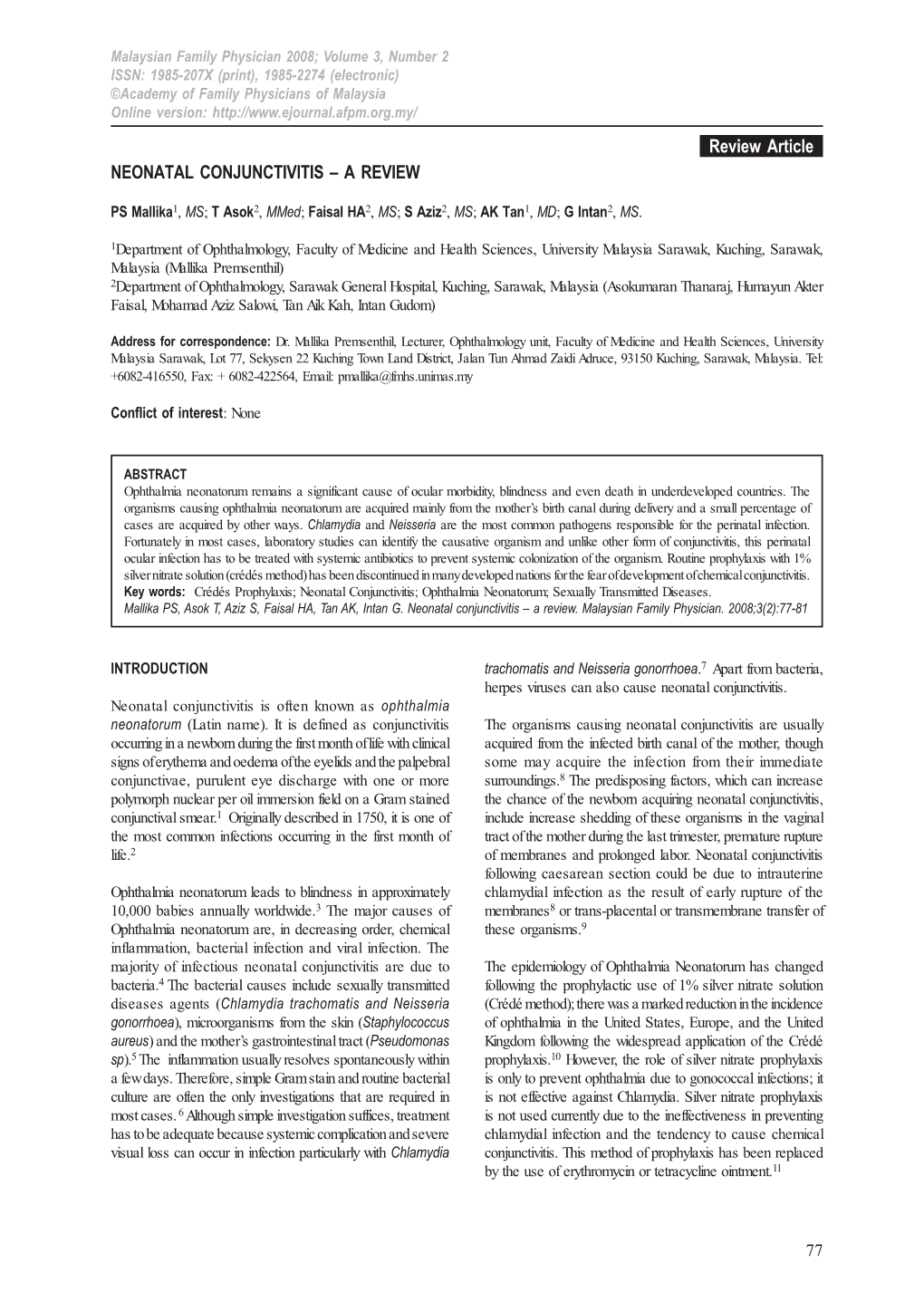 Neonatal Conjunctivitis – a Review