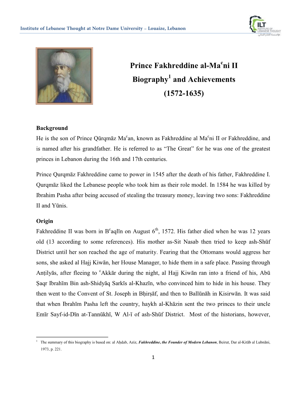 Prince Fakhreddine Al-Ma Ni II Biography and Achievements