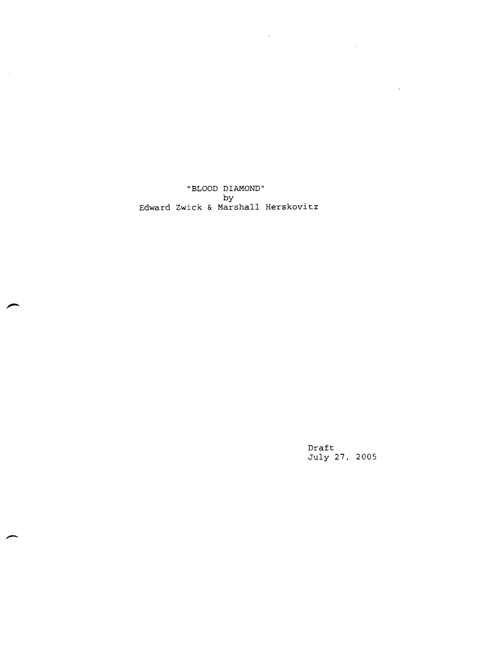 Blood Diamond Screenplay