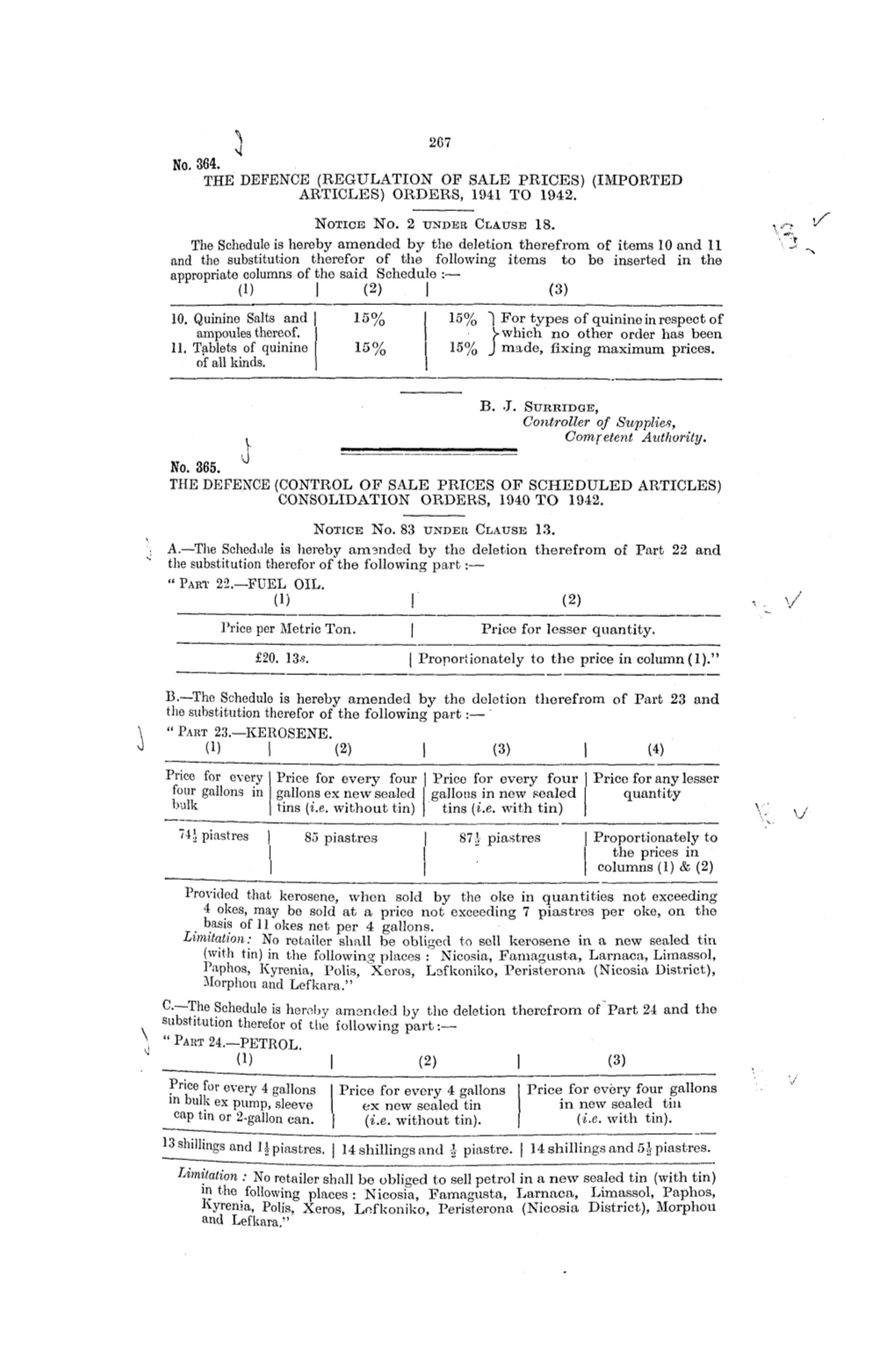 ORDERS, 1941 to 1942. the Schedule Is Hereby