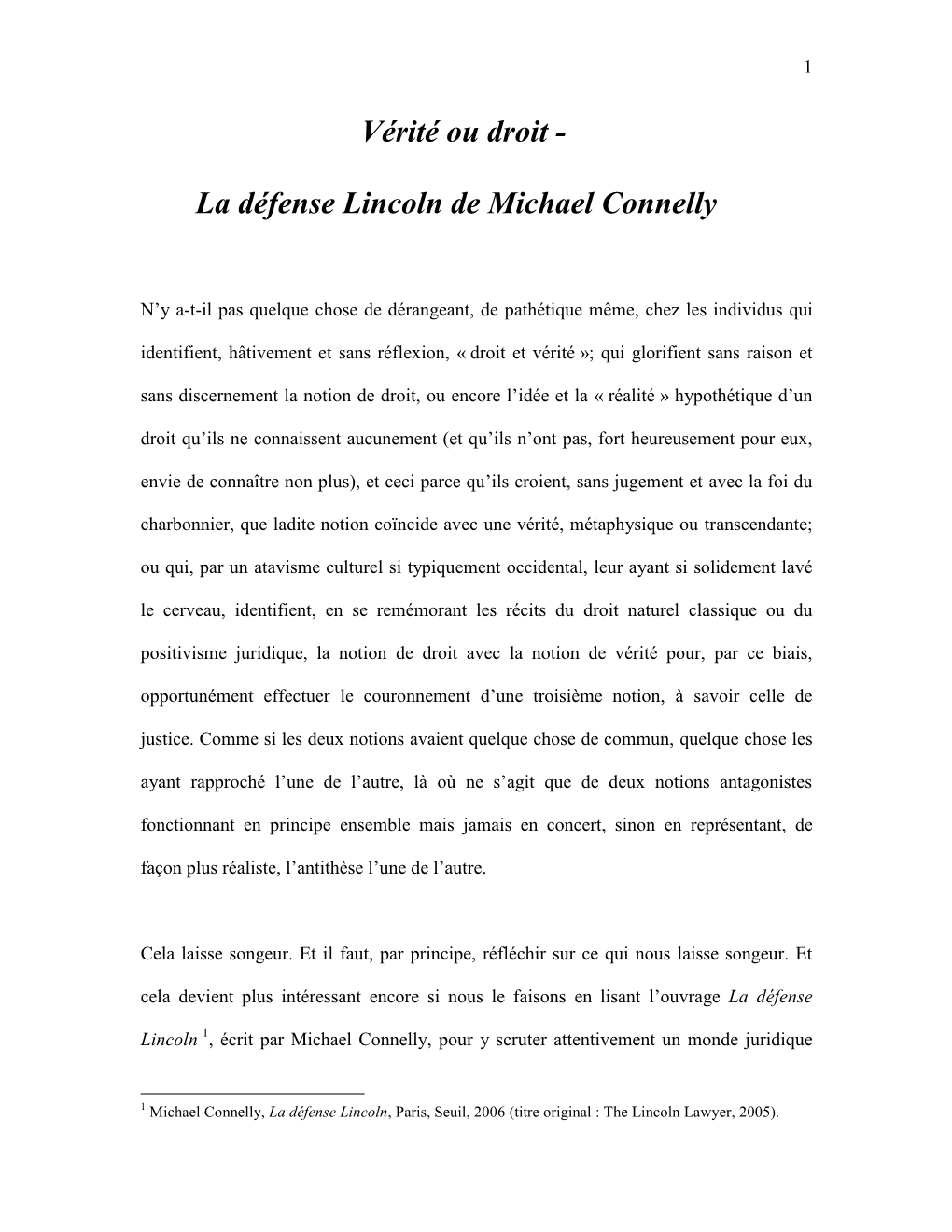 La Défense Lincoln De Michael Connelly